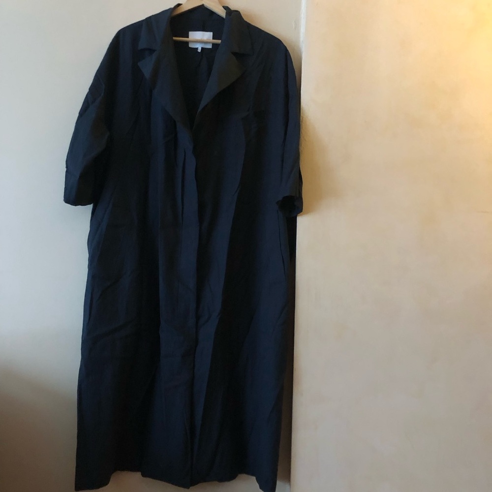 OAK + FORT 3/4 Sleeve Relaxed Fluid Faded Black Trench Long Duster Blazer Robe